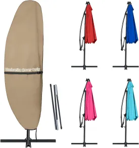 Patio Umbrella Cover, 420D Waterproof Outdoor Parasol Offset Banana Style Umbrella Cover - Fits Cantilever Offset Umbrella 7.5-11.5 Feet (Brown, for Cantilever Offset Umbrella)
