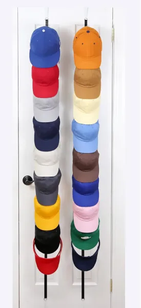 Perfect Curve Hat Organizer CapRack | Over-The-Door Hat Rack and Organizer | Baseball Cap Rack | Hat Rack for Door | Cap Organizer | 2 Straps | Holds 18 to 36 Adjustable Caps |Black