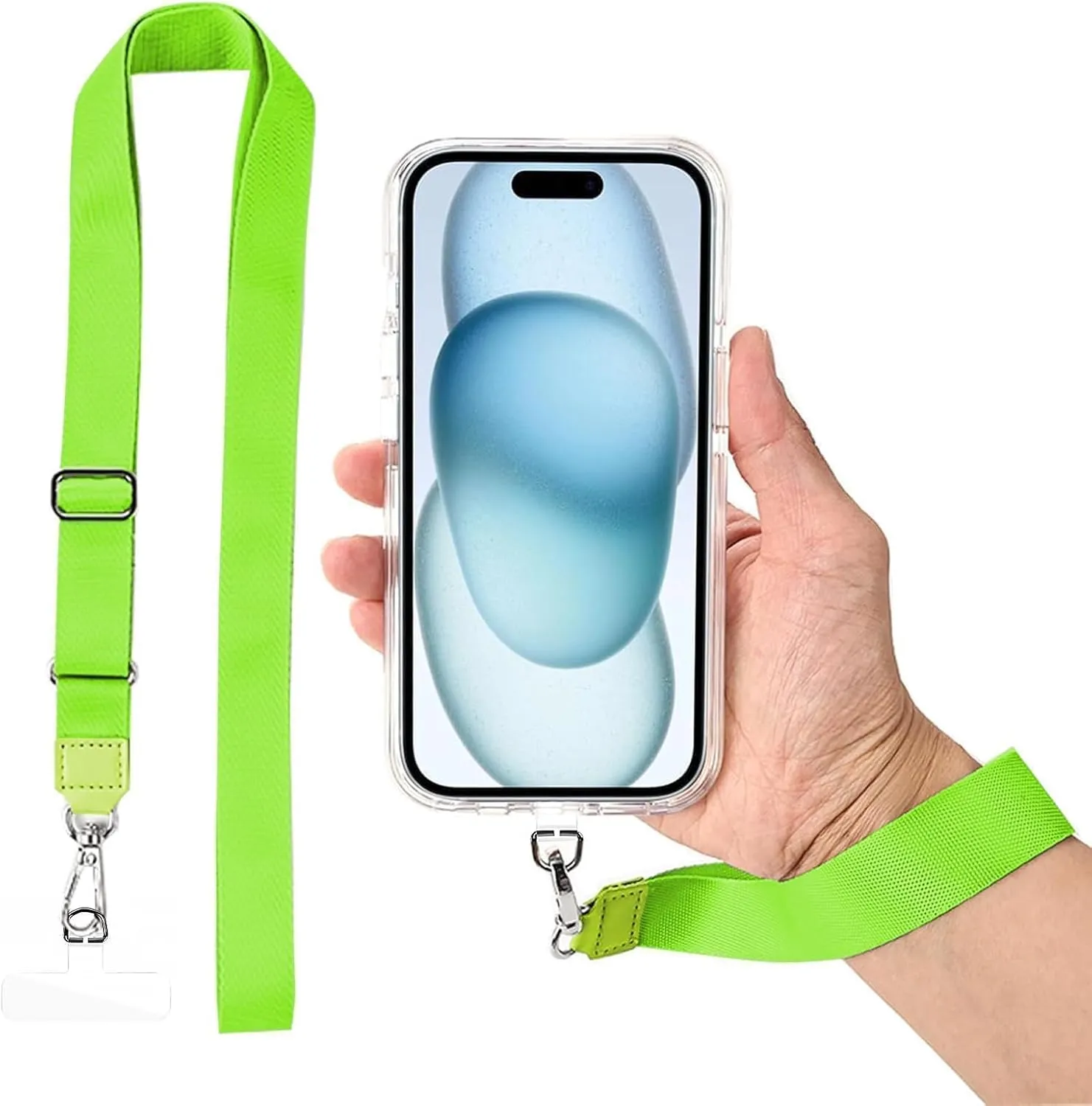 Phone Lanyard - 1 Pack with Adjustable Neck Straps, 1 Phone Clips; Anti-Theft Crossbody Lanyard(Green