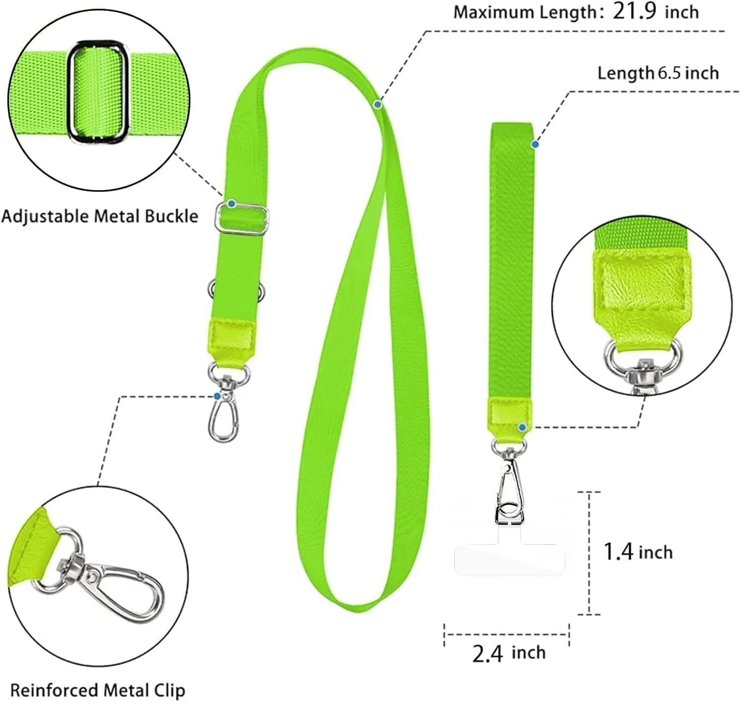 Phone Lanyard - 1 Pack with Adjustable Neck Straps, 1 Phone Clips; Anti-Theft Crossbody Lanyard(Green