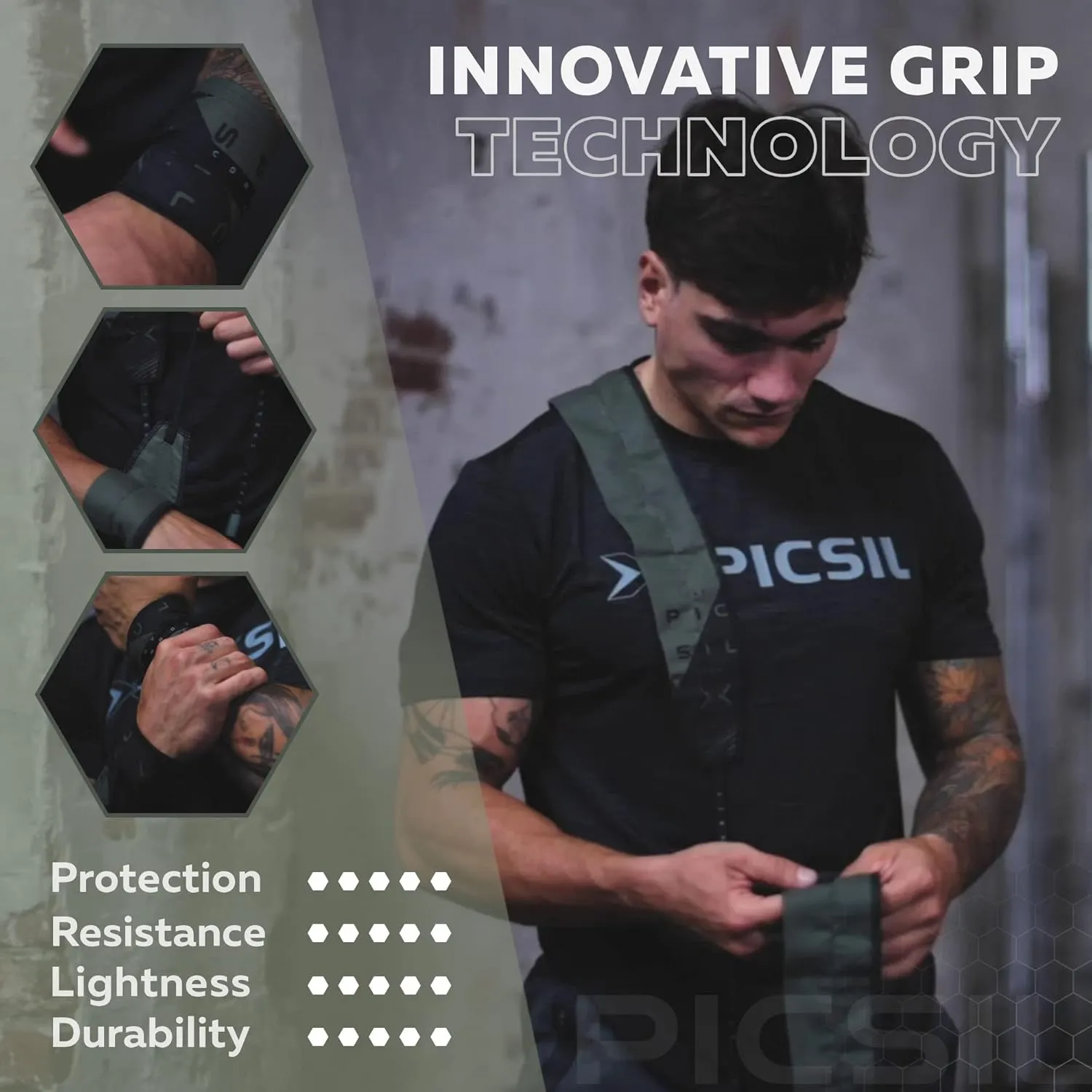PICSIL Adjustable Wrist Support, Premium Fabric Weightlifting and Yoga Sweat Bands for Gym, for Women and Men, 1 Pair