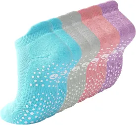 Pilates Socks for Women, Cushioned Ankle Grippy Non Slip Socks for Yoga, Hospital, Barre, Sports Home Slipper 2/4 Pairs