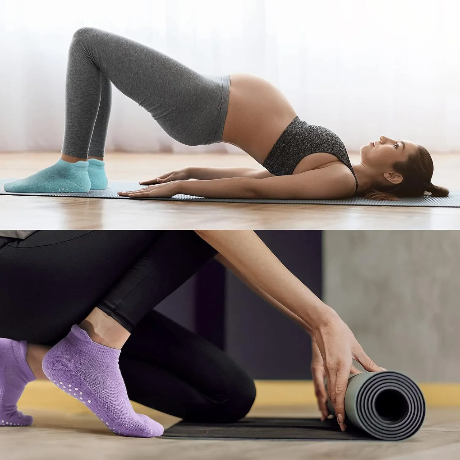 Pilates Socks for Women, Cushioned Ankle Grippy Non Slip Socks for Yoga, Hospital, Barre, Sports Home Slipper 2/4 Pairs