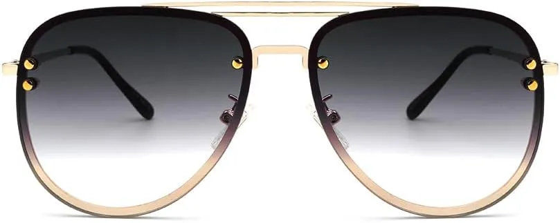 Premium Rimless Oversized Aviator Sunglasses for Women, Polarized PC Lens UV Protection Women’s Shade VF2203