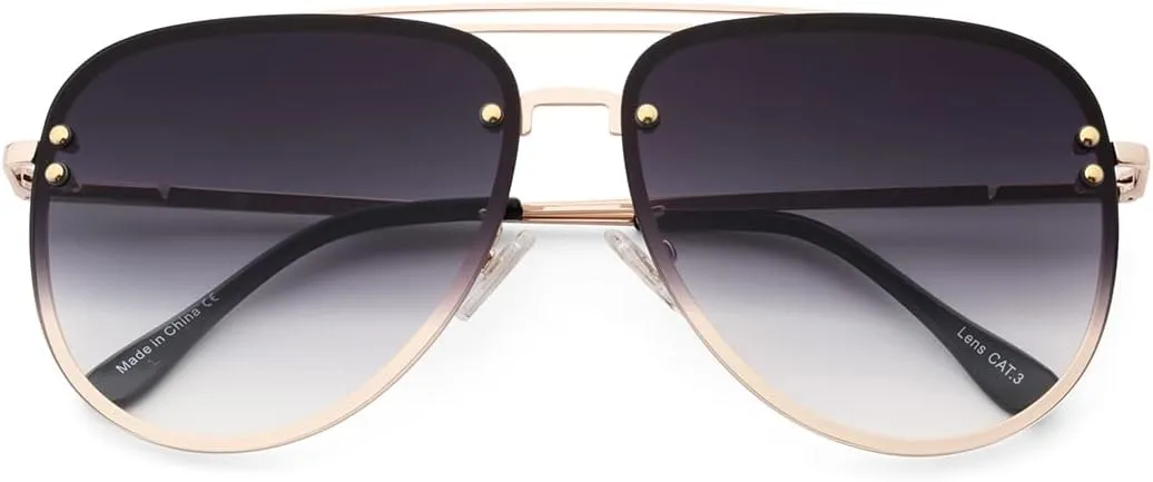 Premium Rimless Oversized Aviator Sunglasses for Women, Polarized PC Lens UV Protection Women’s Shade VF2203