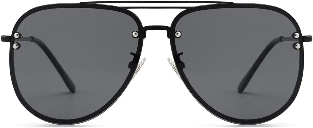Premium Rimless Oversized Aviator Sunglasses for Women, Polarized PC Lens UV Protection Women’s Shade VF2203