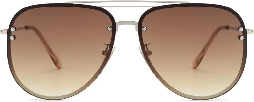Premium Rimless Oversized Aviator Sunglasses for Women, Polarized PC Lens UV Protection Women’s Shade VF2203