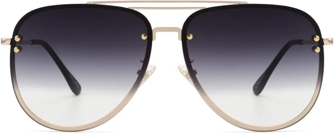 Premium Rimless Oversized Aviator Sunglasses for Women, Polarized PC Lens UV Protection Women’s Shade VF2203