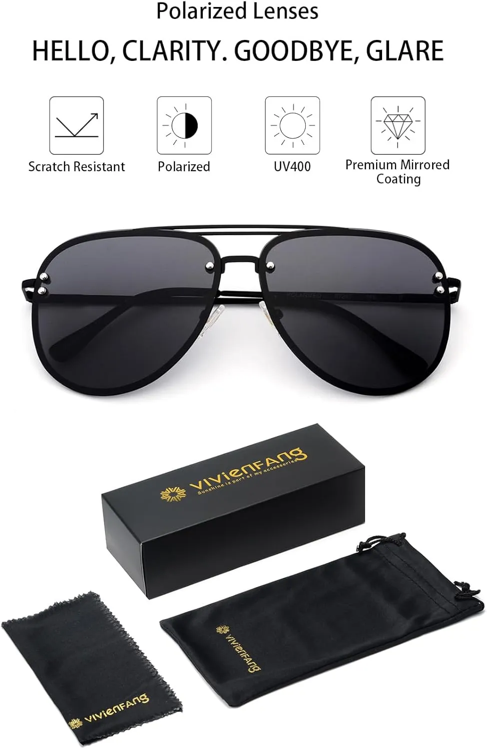 Premium Rimless Oversized Aviator Sunglasses for Women, Polarized PC Lens UV Protection Women’s Shade VF2203