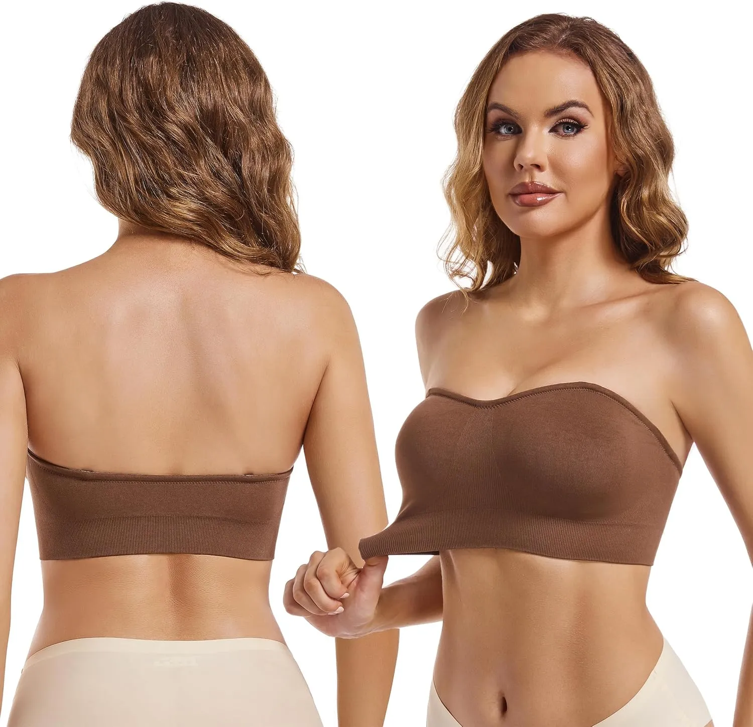 PRETTYWELL Strapless Bra for Women Comfort Non-Slip Seamless Padded Bandeau Bras Wireless Tube Top Bra with Multi-Way Straps