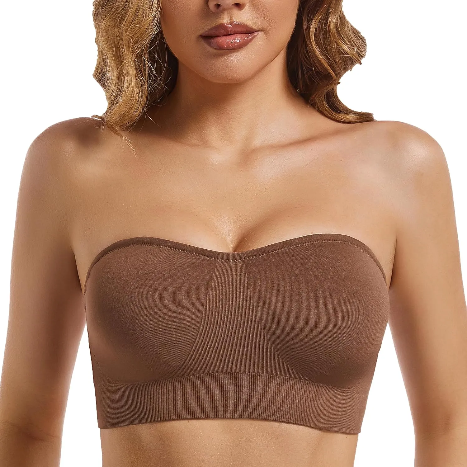 PRETTYWELL Strapless Bra for Women Comfort Non-Slip Seamless Padded Bandeau Bras Wireless Tube Top Bra with Multi-Way Straps