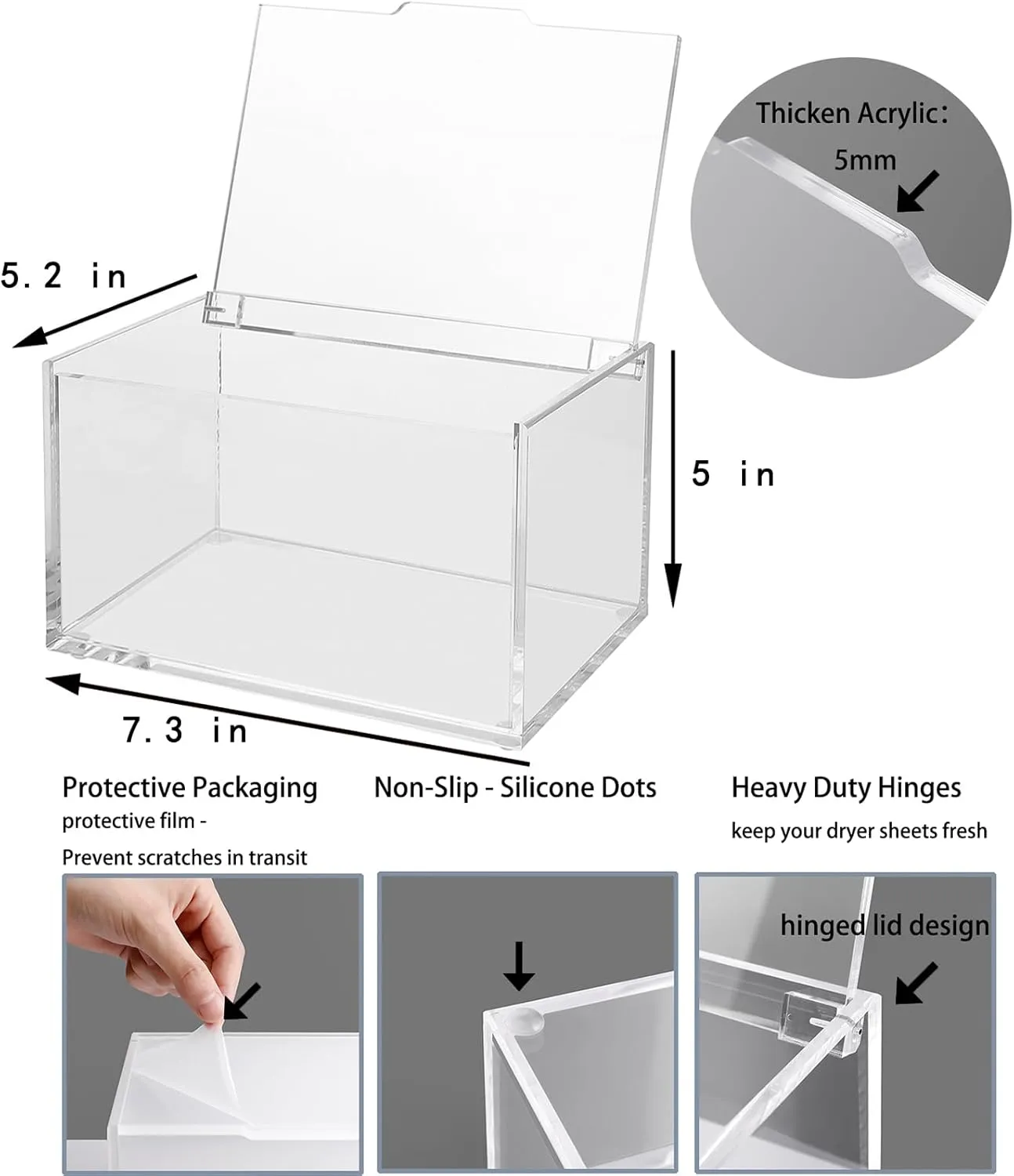 rejomiik Thick Acrylic Dryer Sheet Holder Clear Container for Laundry Room Organize and Storage, Dispenser for Dryer Sheets, Fabric Softener, Large