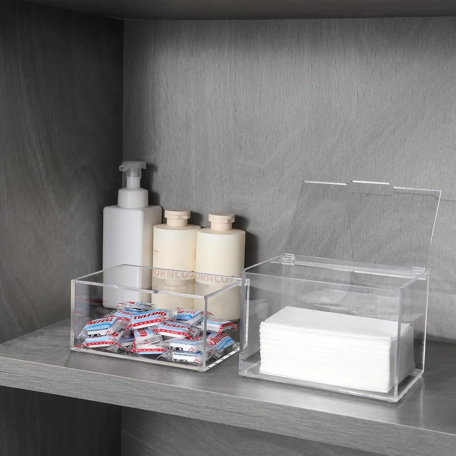 rejomiik Thick Acrylic Dryer Sheet Holder Clear Container for Laundry Room Organize and Storage, Dispenser for Dryer Sheets, Fabric Softener, Large