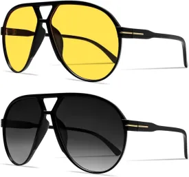 Retro Aviator Sunglasses for Women Men Oversized Classic 70s Vintage Trendy Tangle Free Square Aviators Sun Glasses