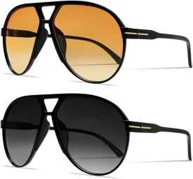 Retro Aviator Sunglasses for Women Men Oversized Classic 70s Vintage Trendy Tangle Free Square Aviators Sun Glasses