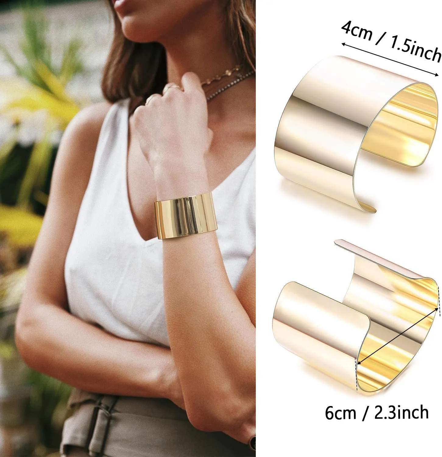 RIOSO 2 Pcs Cuff Bangle Bracelet for Women Open Wide Wire Bracelets Adjustable Gold Wrist Cuff Wrap Bracelet