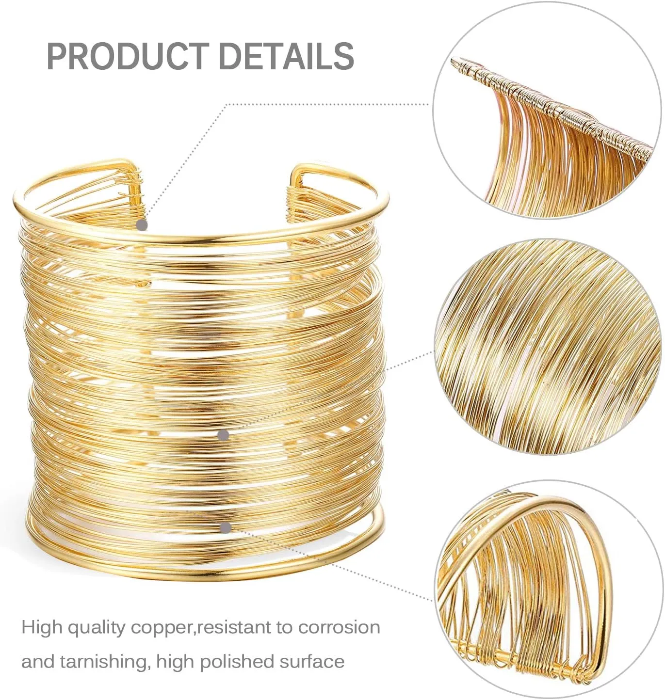 RIOSO 4 Pcs Cuff Bangle Bracelet for Women Open Wide Wire Bracelets Gold Wrist Cuff Wrap Bracelet