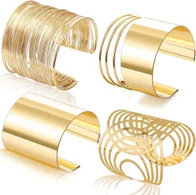 RIOSO 4 Pcs Cuff Bangle Bracelet for Women Open Wide Wire Bracelets Gold Wrist Cuff Wrap Bracelet
