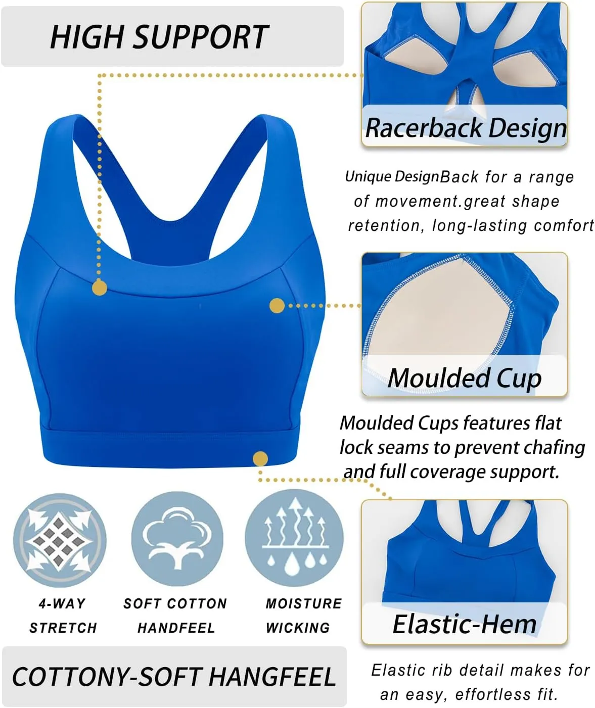 RUNNING GIRL Sports Bras for Women High Support,Racerback Molded Cup Sports Bra with Sewn in Pads
