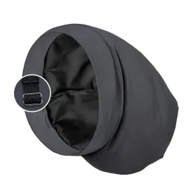 Satin Lined Sleep Cap Bonnet for Curly Hair and Braids, Stay On All Night Hair Wrap with Adjustable Strap for Women and Men, Black Grey, Pack of 1
