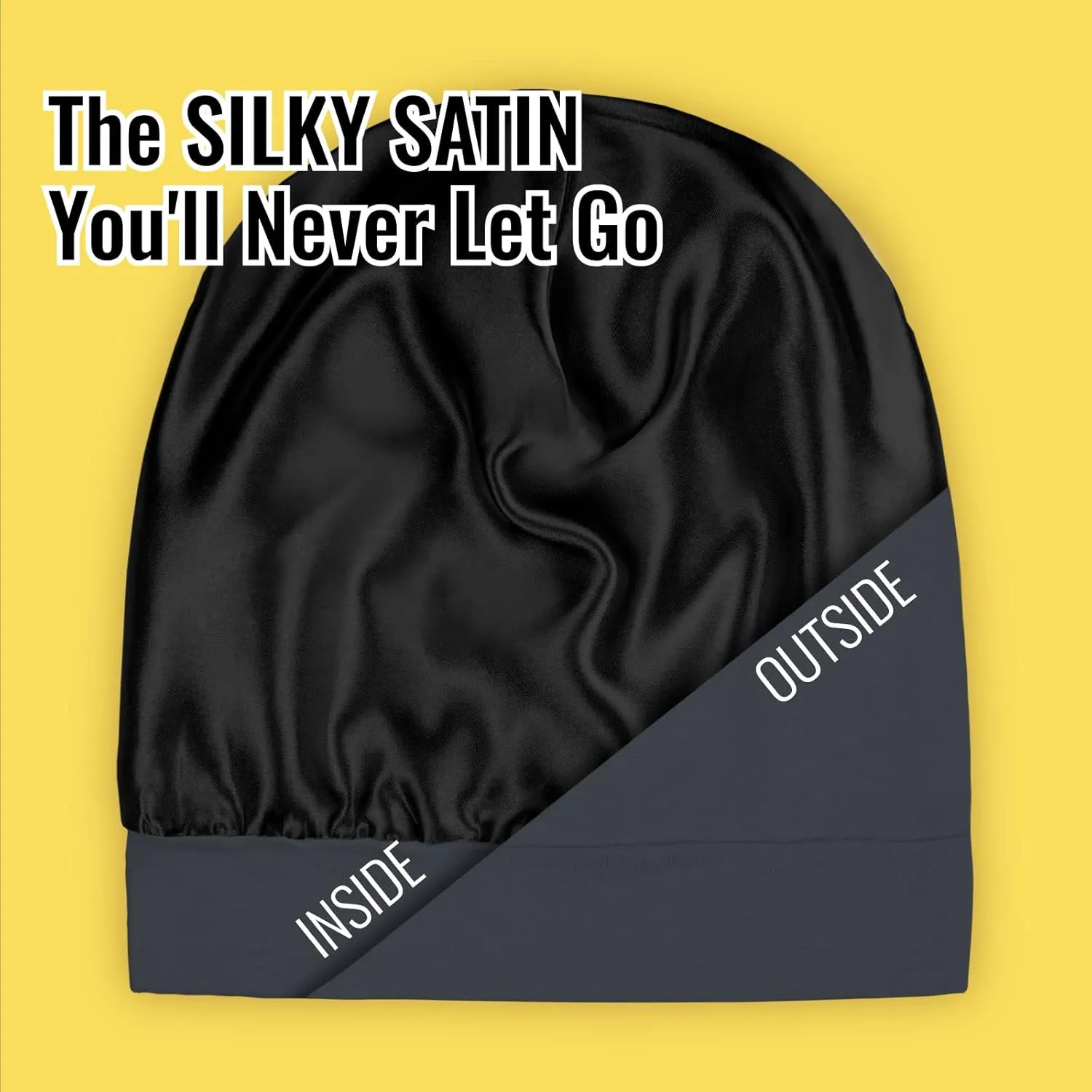 Satin Lined Sleep Cap Bonnet for Curly Hair and Braids, Stay On All Night Hair Wrap with Adjustable Strap for Women and Men, Black Grey, Pack of 1