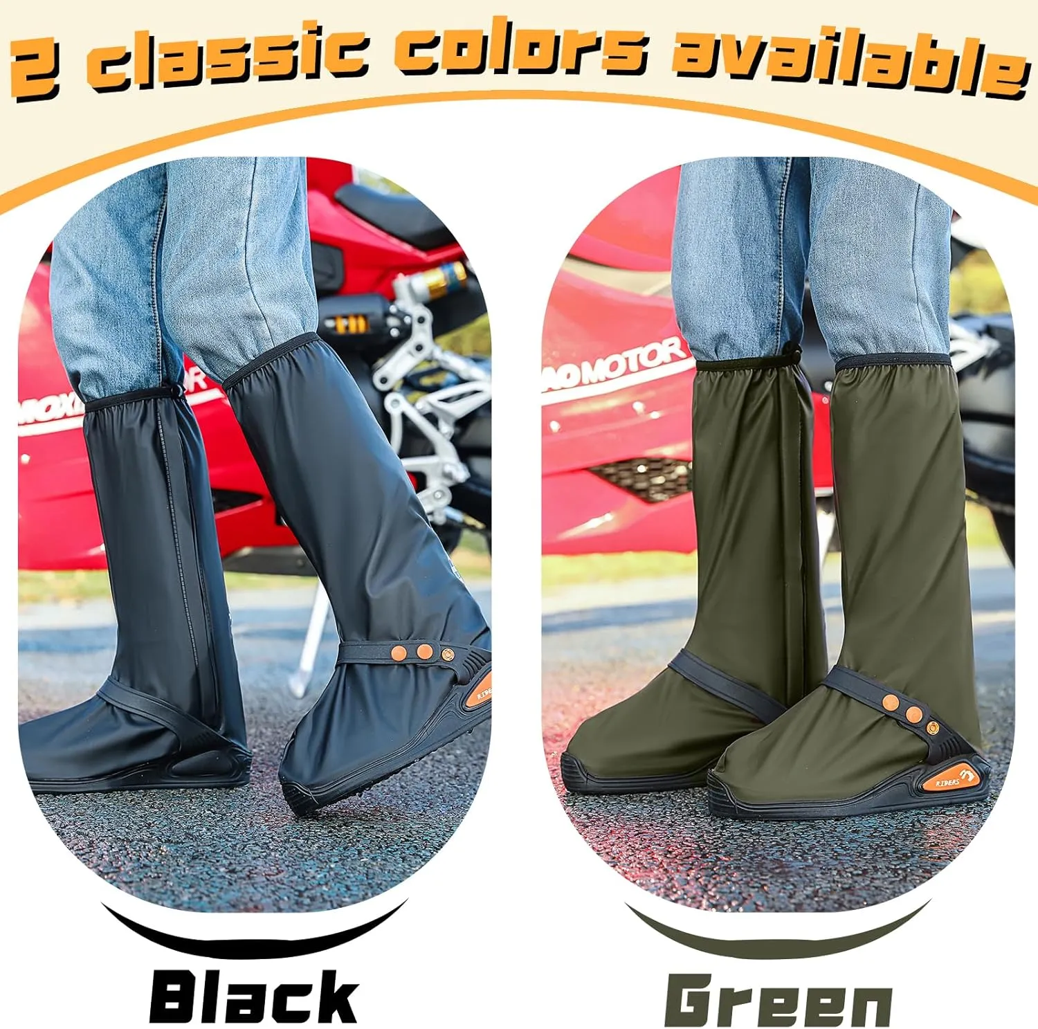 Shoe Covers Waterproof - with Zipper Hard Sole, Reusable Rain Boot Shoe Cover, Non-Slip with Reflector Foldable (BLACK, X-Large)