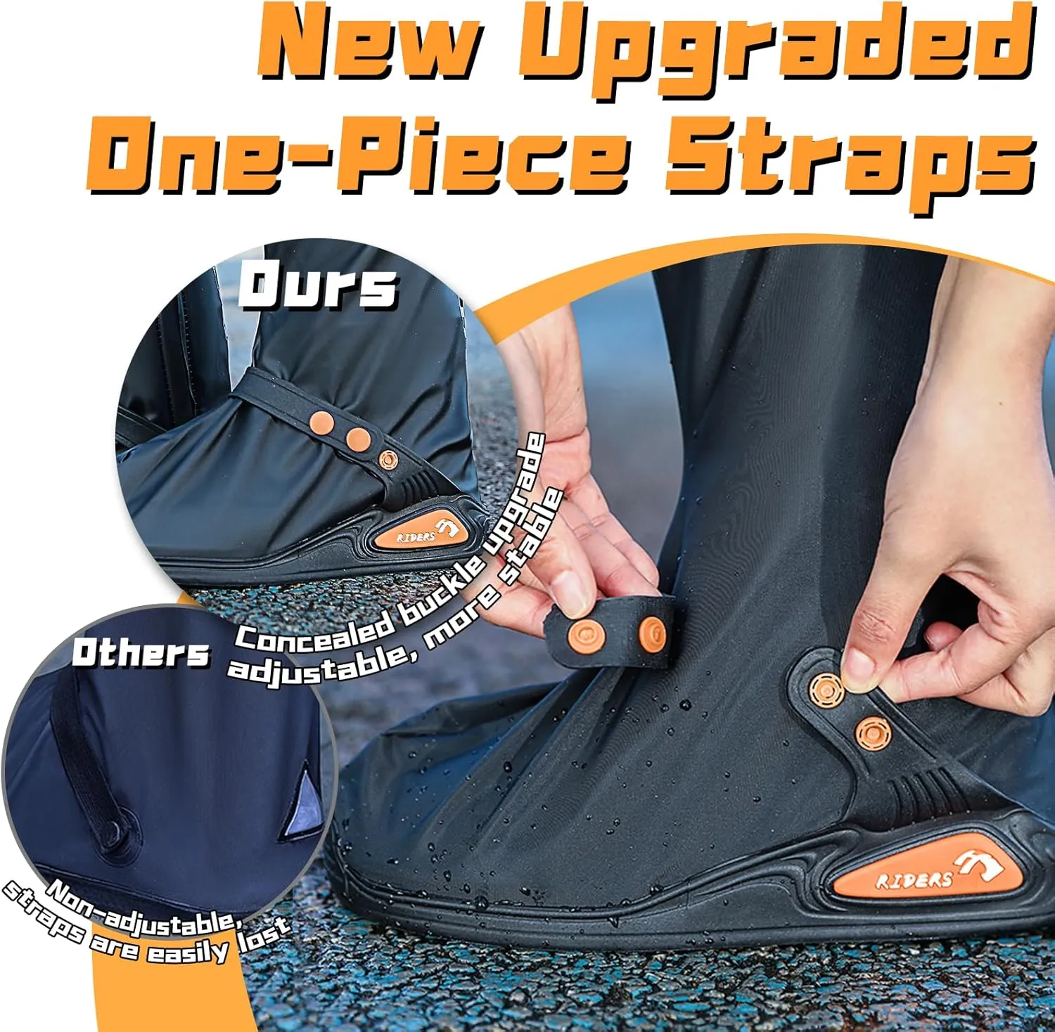 Shoe Covers Waterproof - with Zipper Hard Sole, Reusable Rain Boot Shoe Cover, Non-Slip with Reflector Foldable (BLACK, X-Large)