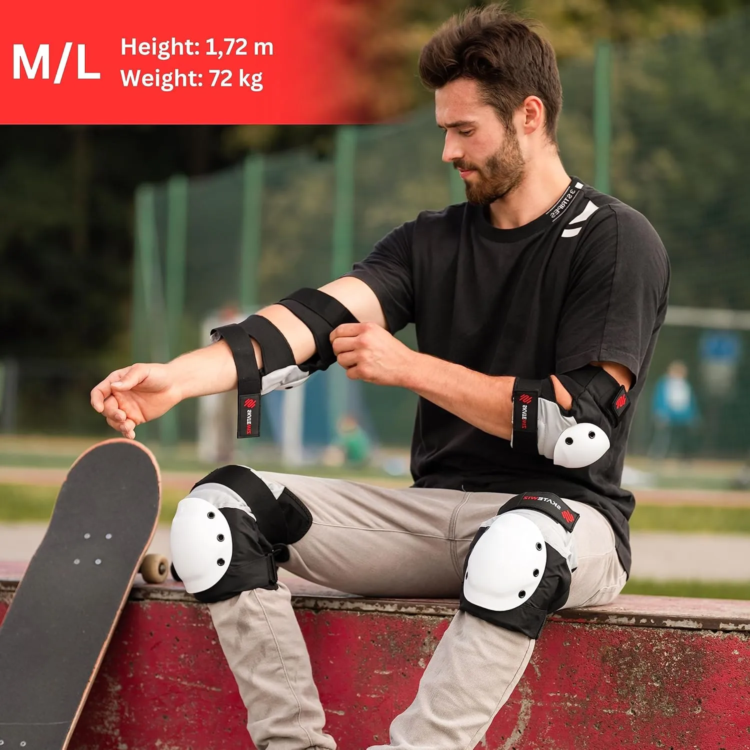 SKATEWIZ Knee and Elbow Pads Adult - Roller Skating Protective Gear Adult Knee and Elbow Pads Set with Wrist Pads - SHIELD - Size M Grey White - Roller Skate Protective Gear for Women & Men