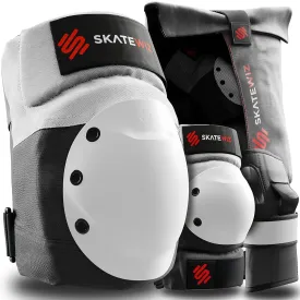 SKATEWIZ Knee and Elbow Pads Adult - Roller Skating Protective Gear Adult Knee and Elbow Pads Set with Wrist Pads - SHIELD - Size M Grey White - Roller Skate Protective Gear for Women & Men SKATEWIZ Knee and Elbow Pads Adult - Roller Skating Protective Gear Adult Knee and Elbow Pads Set with Wrist Pads - SHIELD - Size M Grey White - Roller Skate Protective Gear for Women & Men