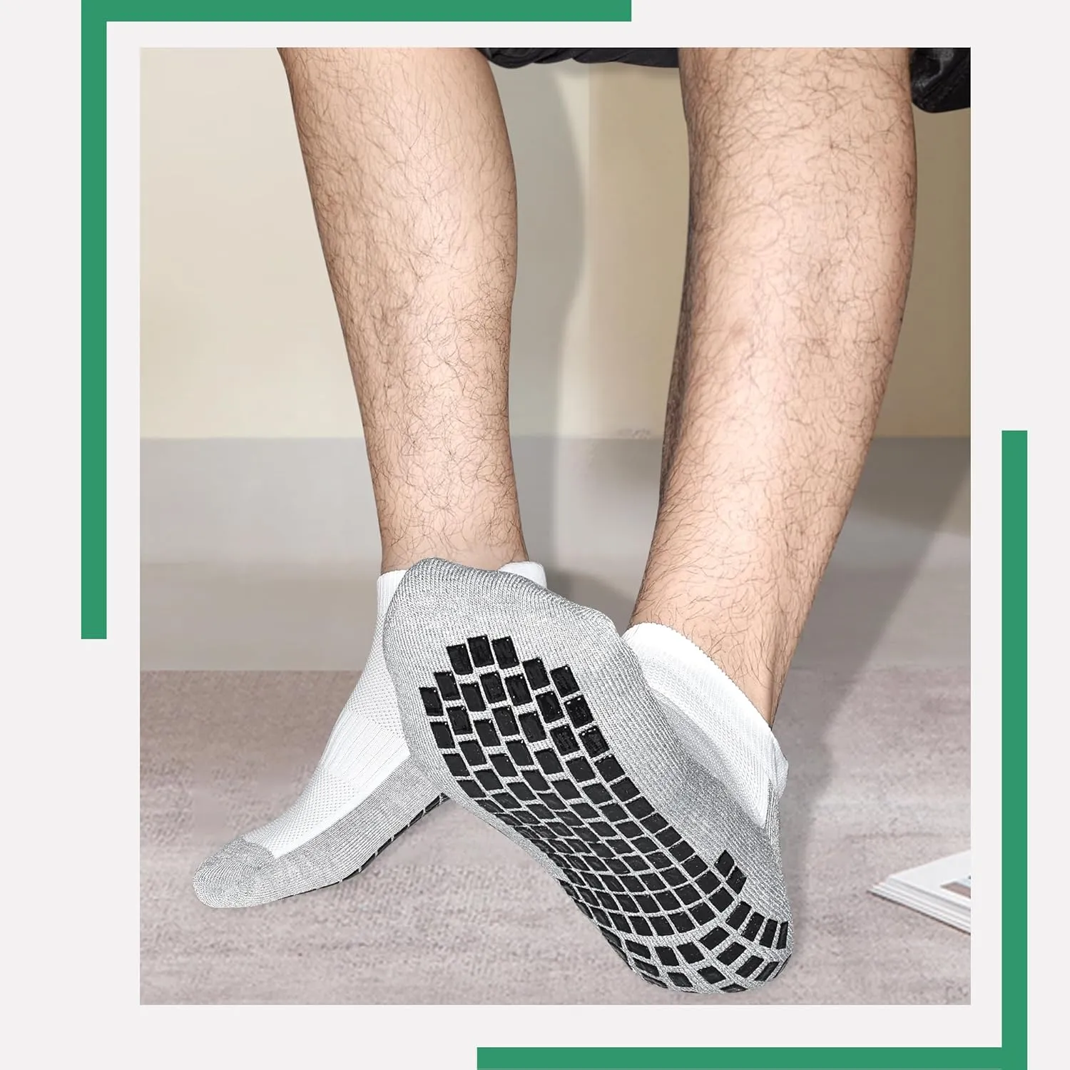SkiBeaut Men Grips Socks, Ankle Low Cut Non Slip Cushion 3 Pairs Pilates Yoga Hospital Skid Grippers Man Socks(8-12)