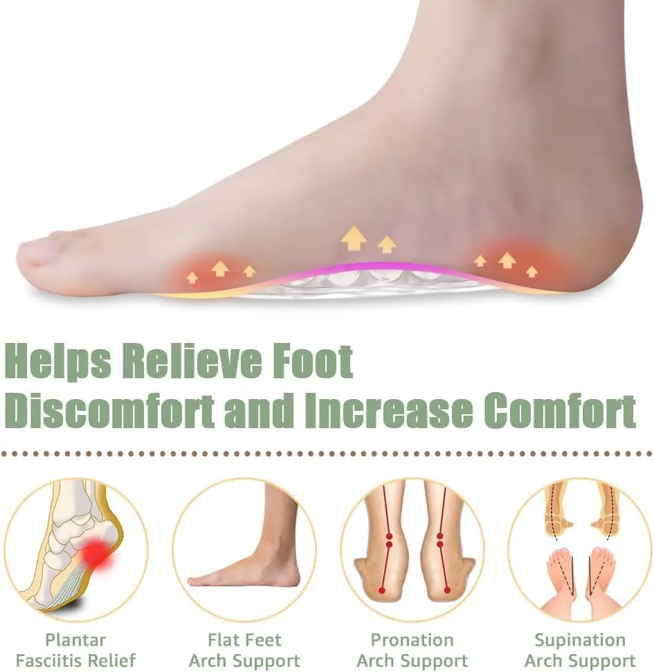 Skyfoot Arch Support Inserts for Flat Feet, Plantar Fasciitis, Arch Insoles for Foot Pain and Pressure Relief - 3 Pairs (Crystal)