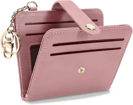 Small Wallets Woman RFID Blocking Leather Credit Card Holder - with ID Window - Card Wallets for Women - with Zipper Coin Purse - Keychain Wallet
