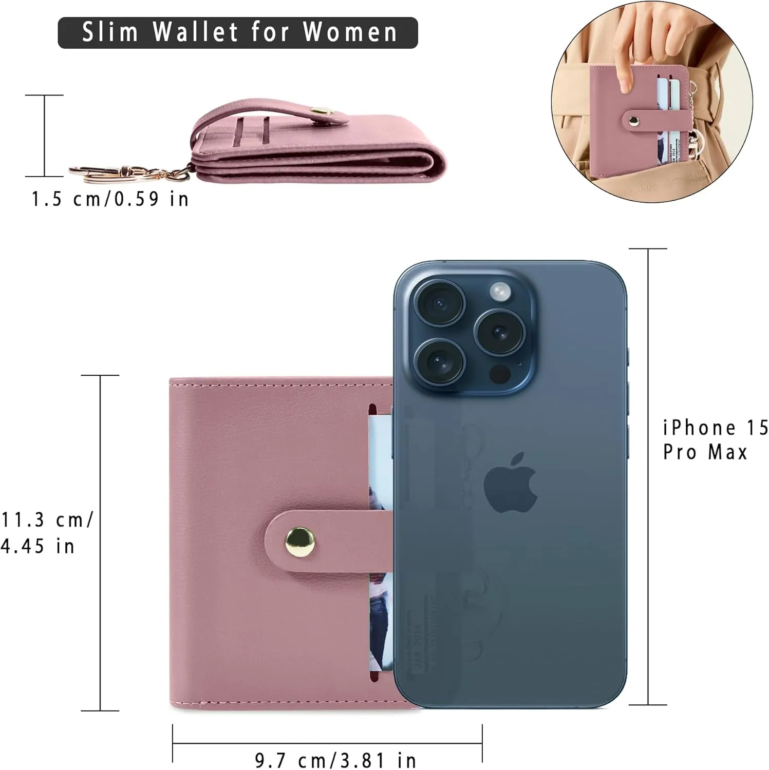 Small Wallets Woman RFID Blocking Leather Credit Card Holder - with ID Window - Card Wallets for Women - with Zipper Coin Purse - Keychain Wallet