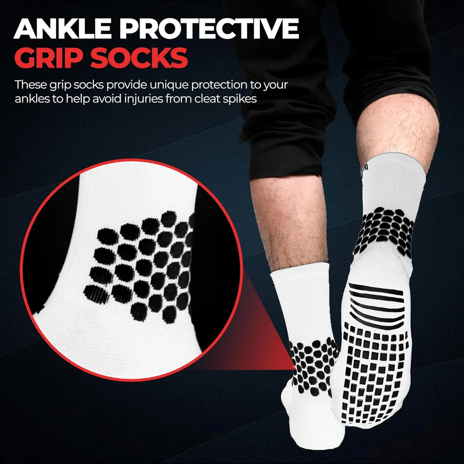 Soccer Grip Socks - Cushioned Ankle Protection, NonSlip Socks With Grip Pads, Athletic Socks for Men Women Youth