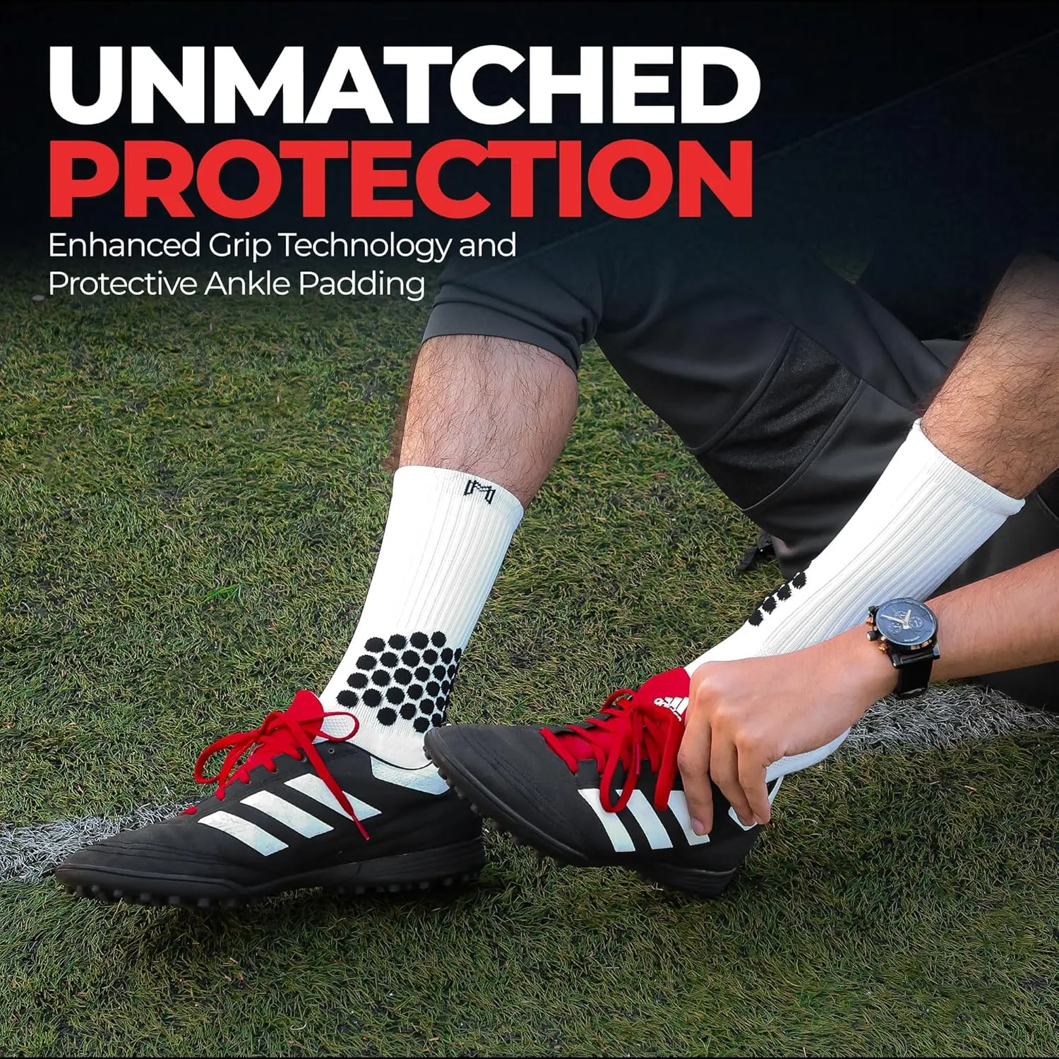 Soccer Grip Socks - Cushioned Ankle Protection, NonSlip Socks With Grip Pads, Athletic Socks for Men Women Youth