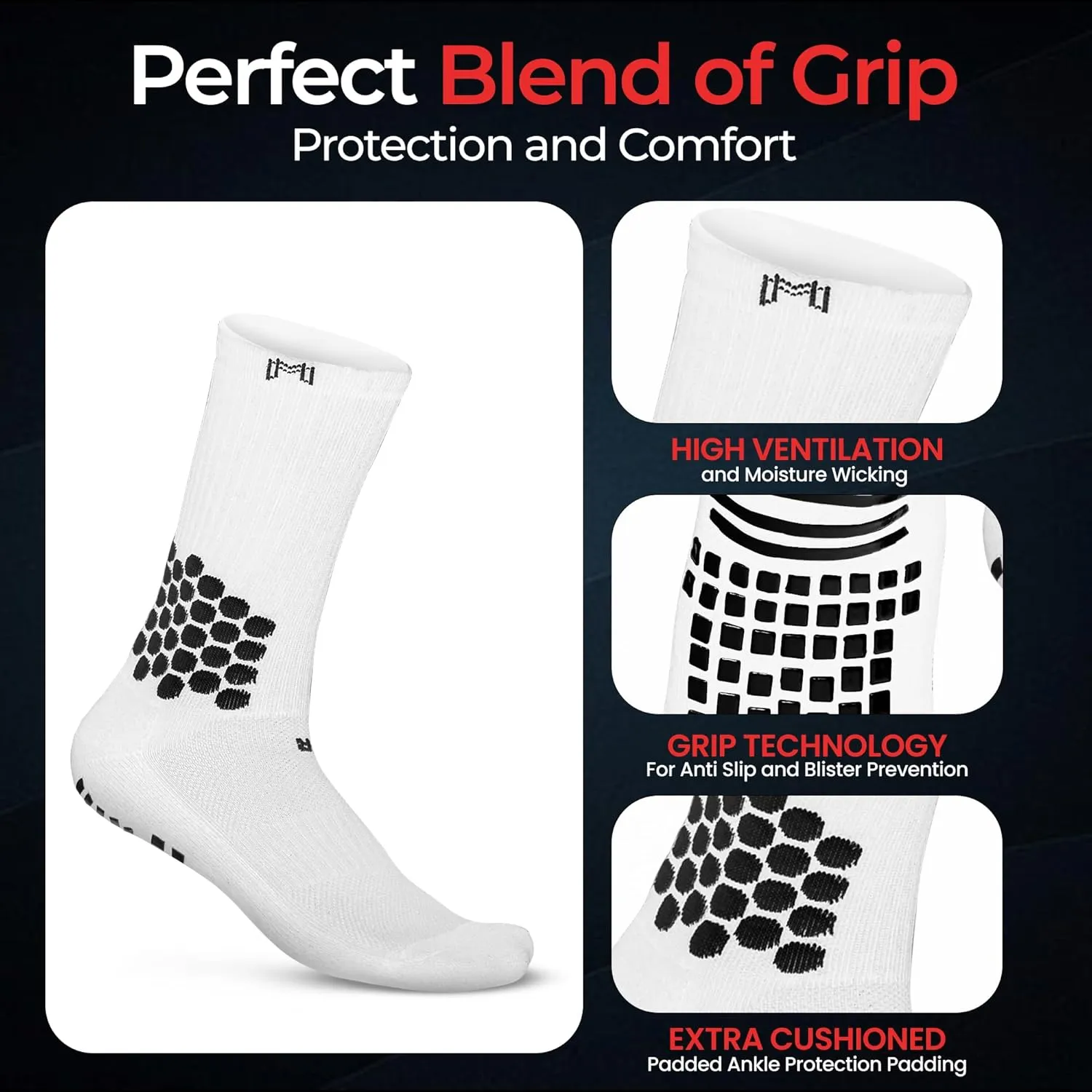 Soccer Grip Socks - Cushioned Ankle Protection, NonSlip Socks With Grip Pads, Athletic Socks for Men Women Youth