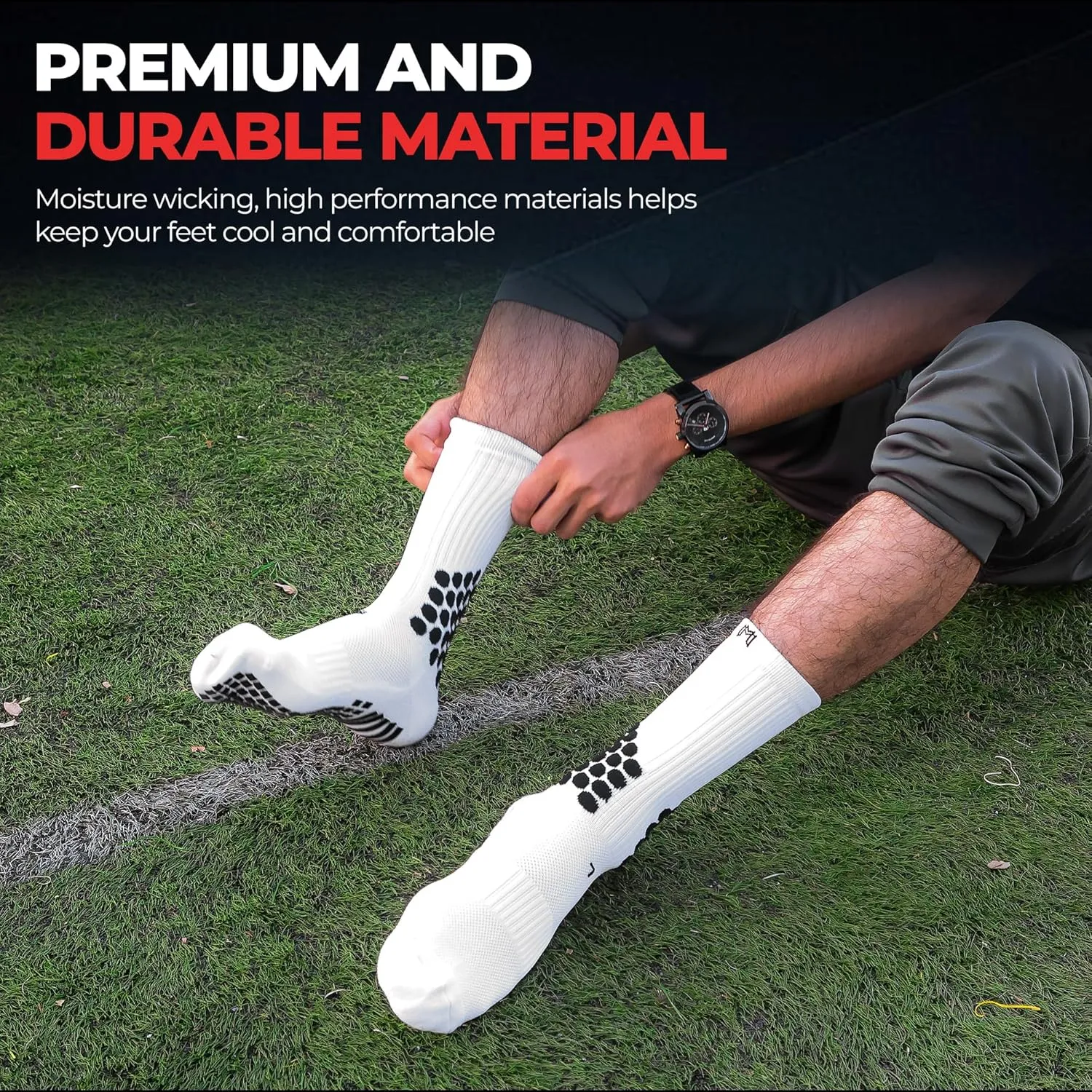 Soccer Grip Socks - Cushioned Ankle Protection, NonSlip Socks With Grip Pads, Athletic Socks for Men Women Youth