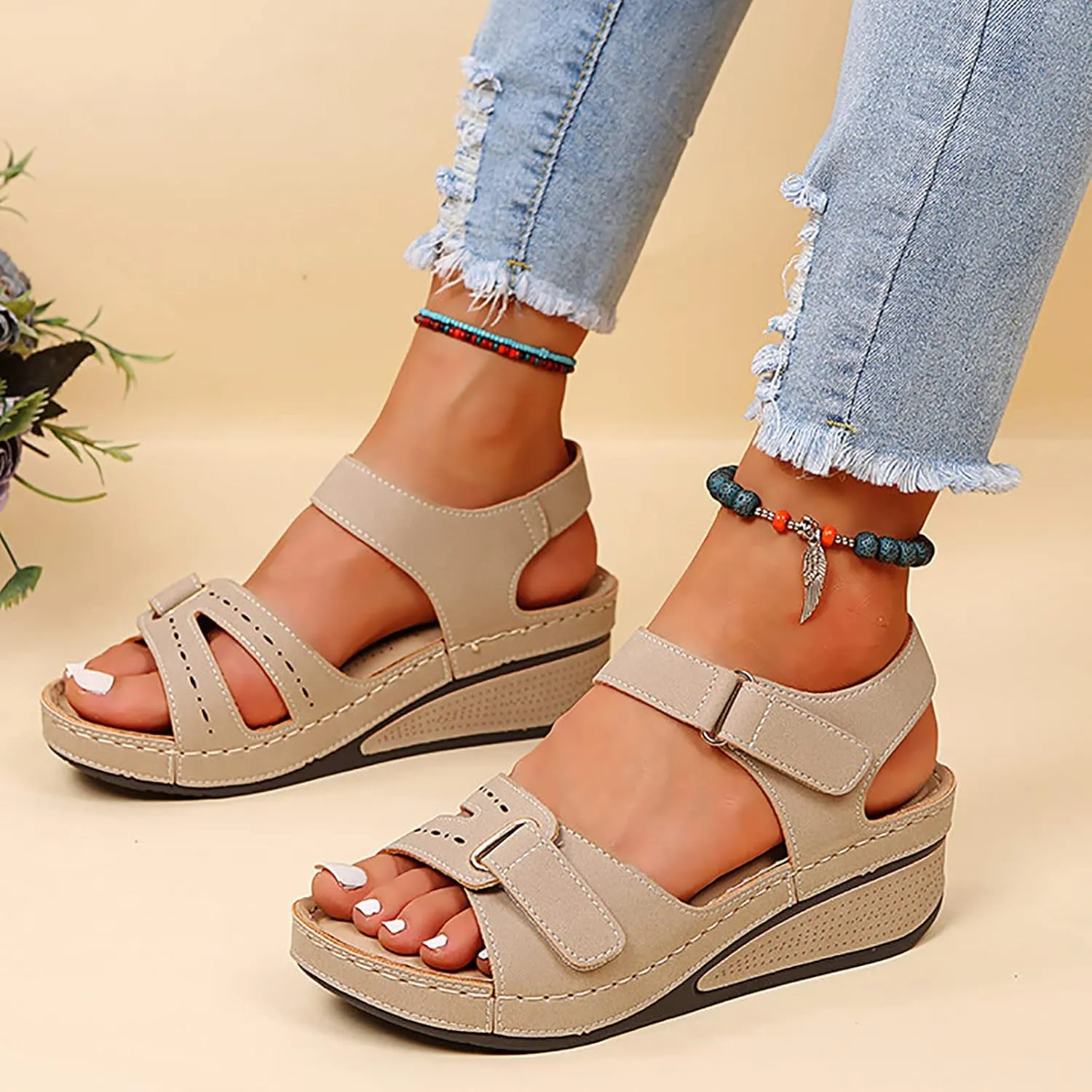 Soft & Stylish Wedge Sandals for Effortless Comfort 2025 Leather Orthopedic Walking Platform Sandals Women Wide Wedge Sandal
