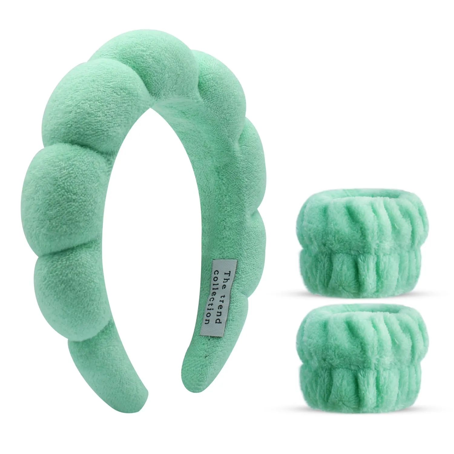 Spa Headbands for Washing Face, Makeup and Skincare. 3 Pc Set of Skin Care Head band with Wristbands. Puffy Terry Cloth, Non Slip Get Ready Hairband for Women, Teens, Girls. Cute Hair Accessories.