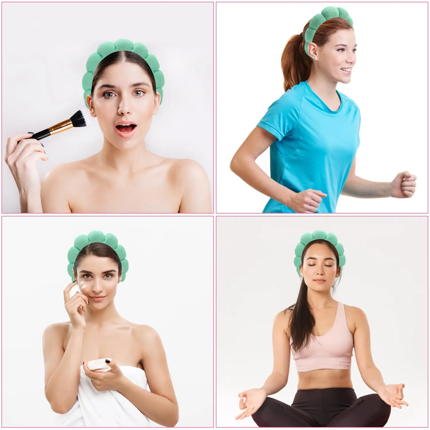 Spa Headbands for Washing Face, Makeup and Skincare. 3 Pc Set of Skin Care Head band with Wristbands. Puffy Terry Cloth, Non Slip Get Ready Hairband for Women, Teens, Girls. Cute Hair Accessories.