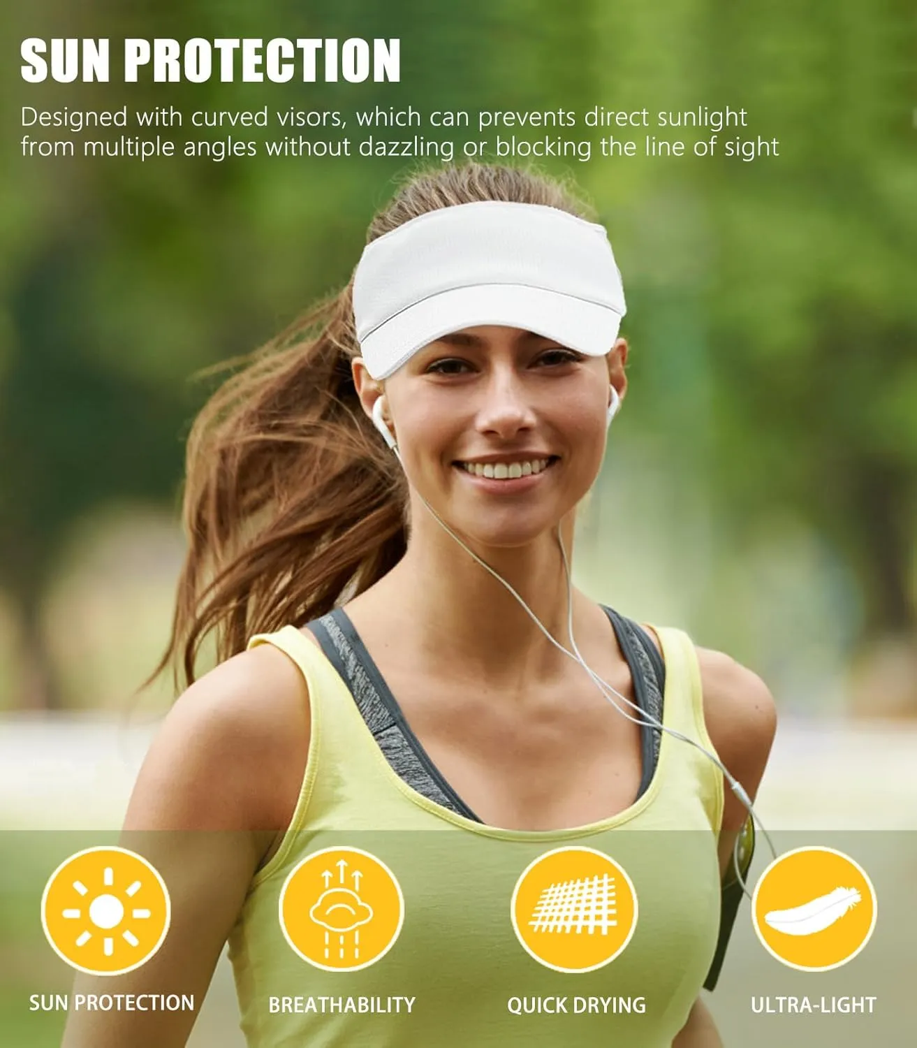 Sports Sun Visor Women Men, Cooling Stretchy Visor Hats Summer Packable Ponytail Sun Hat for Running, Golf, Tennis