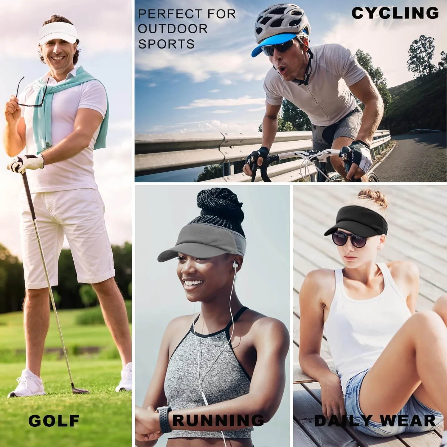 Sports Sun Visor Women Men, Cooling Stretchy Visor Hats Summer Packable Ponytail Sun Hat for Running, Golf, Tennis