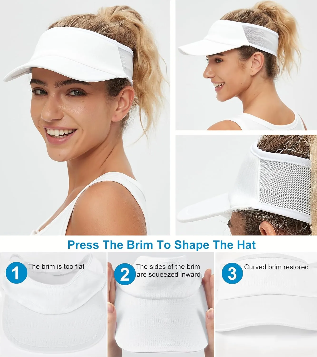 Sports Sun Visor Women Men, Cooling Stretchy Visor Hats Summer Packable Ponytail Sun Hat for Running, Golf, Tennis