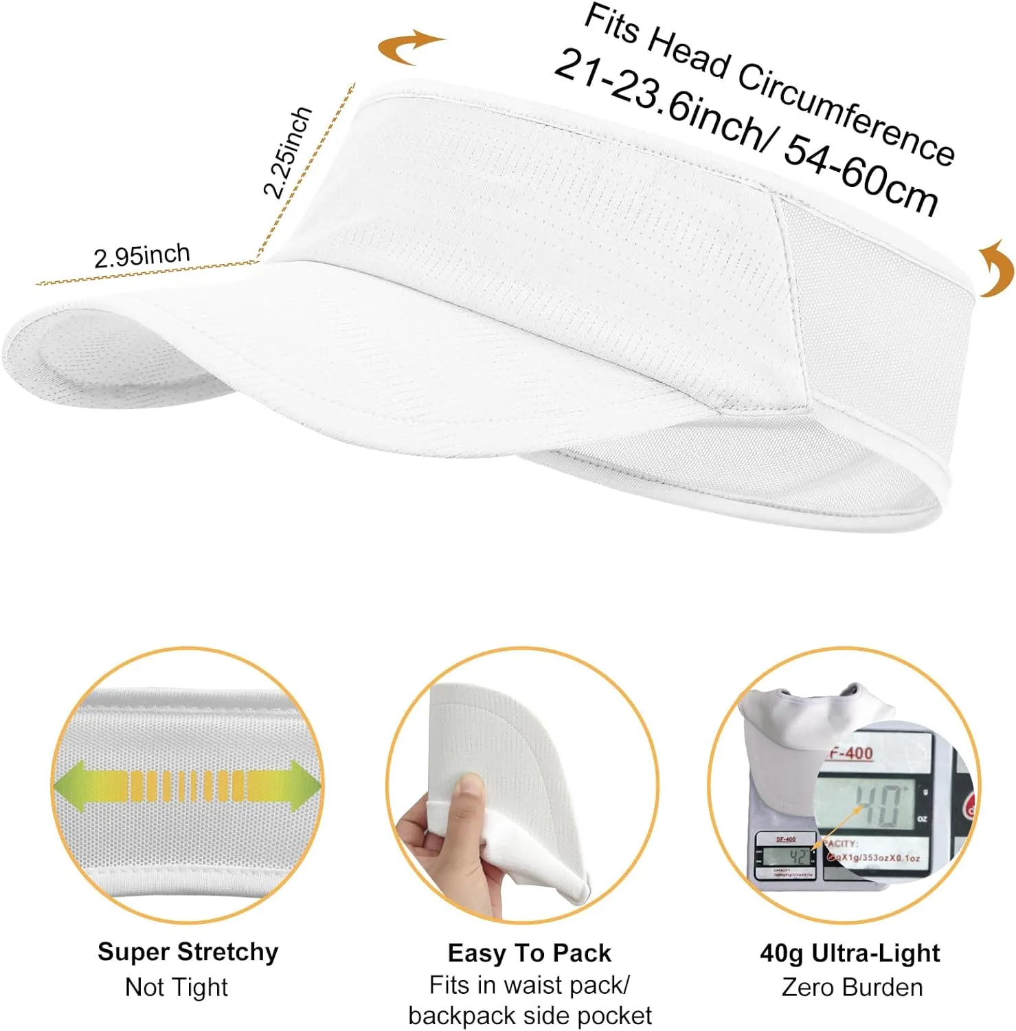 Sports Sun Visor Women Men, Cooling Stretchy Visor Hats Summer Packable Ponytail Sun Hat for Running, Golf, Tennis