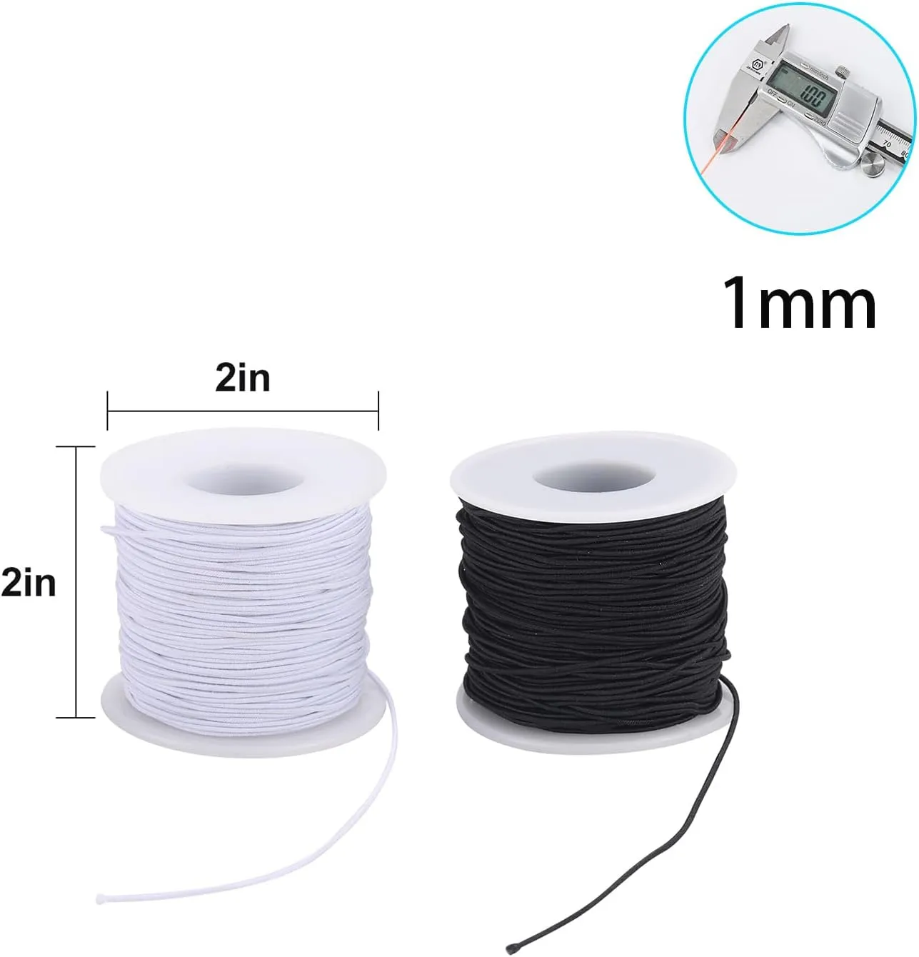 Stretchy String for Bracelets, 2 Rolls 0.8mm,1 mm,1.2mm,1.5mm,330 Feet Sturdy Elastic String Cord for Jewelry Making, Necklaces, Beading and Crafts (White Black (1.0mm))