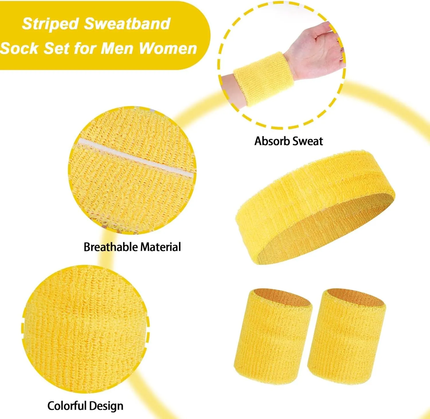 Striped Sweatbands Set Sports Headband and Wristbands Sweatbands Striped Sweatband Set for Men and Women