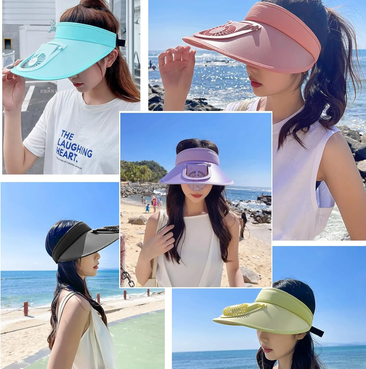 Sun Visors Hat with Fan for Women - Fan Visor Hat
