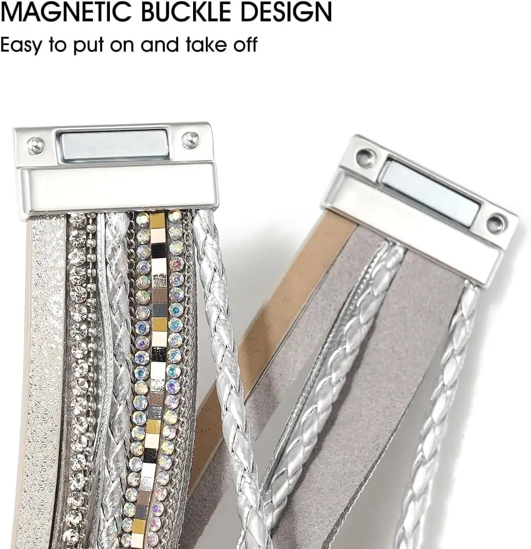 Suyi Multilayer Leather Wrap Bracelet Heart-Shape Wide Cuff Bracelets for Women
