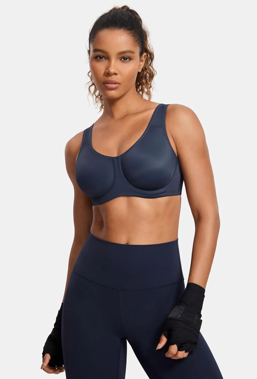 SYROKAN Women's Max Control Underwire Sports Bra High Impact Plus Size with Adjustable Straps Unlined Bra