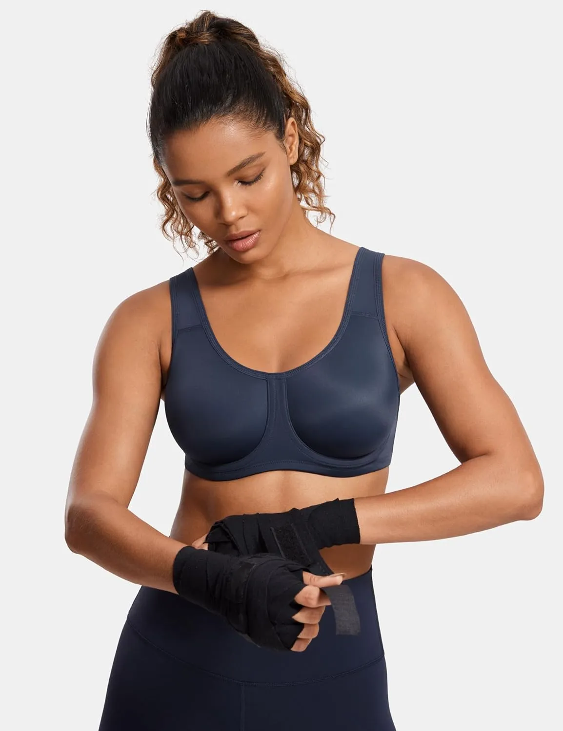 SYROKAN Women's Max Control Underwire Sports Bra High Impact Plus Size with Adjustable Straps Unlined Bra
